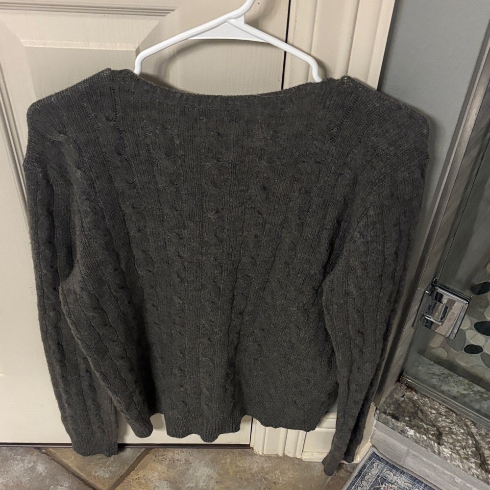 Polo by Ralph Lauren Charcoal Cable-Knit V-Neck Sweater with Pink Pony - Picture 3 of 3